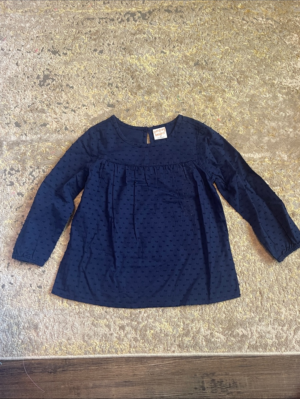 3T navy Swiss dot top